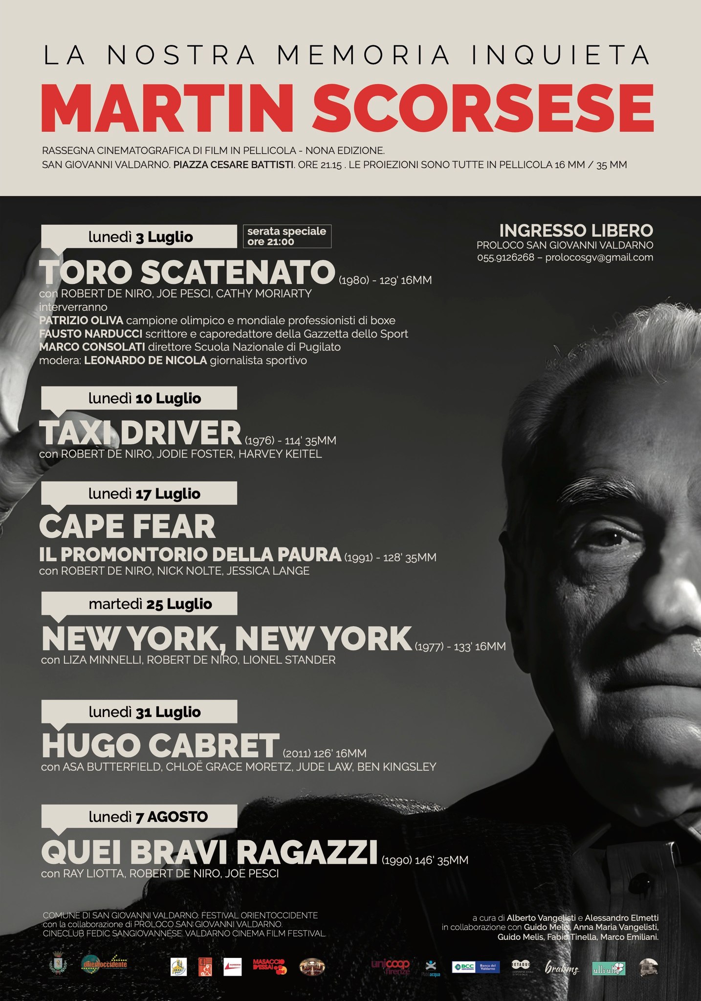A San Giovanni Valdarno la nona edizione della rassegna di film in pellicola “La nostra memoria inquieta”: il cinema di Martin Scorsese