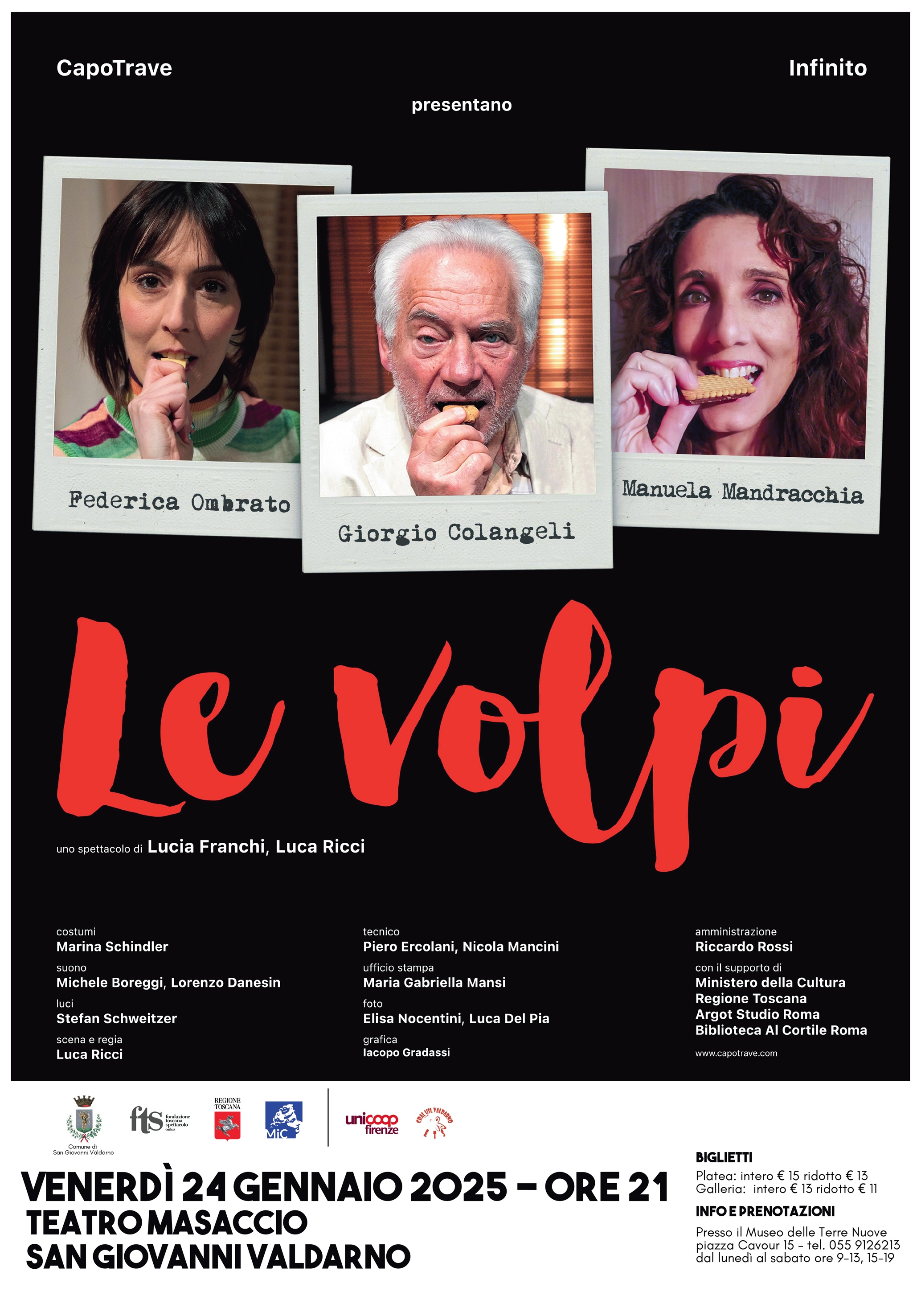 Giorgio Colangeli, Federica Ambrato e Manuela Mandracchia protagonisti dello spettacolo “Le Volpi”