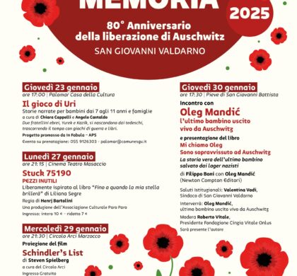 Giorno della Memoria e 80esimo anniversario della liberazione di Auschwitz, le iniziative a San Giovanni Valdarno