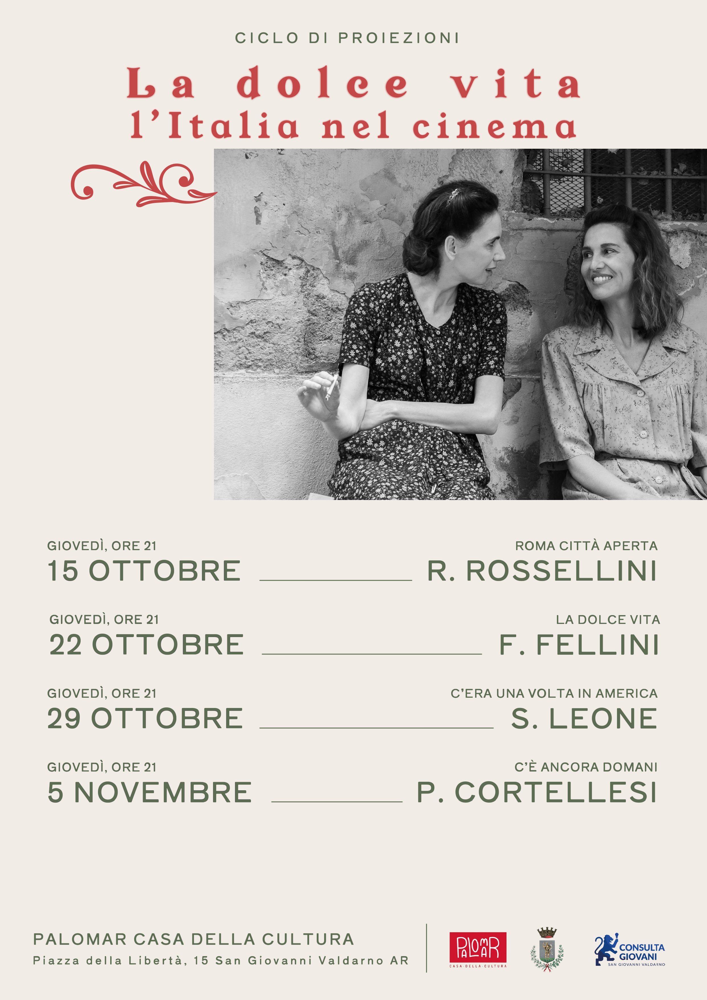 “La dolce vita. L’Italia nel cinema”, a Palomar torna la rassegna cinematografica della Consulta giovani